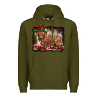 Army Green merry christmas highland cow Premium Hoodie - BarkalooDesign