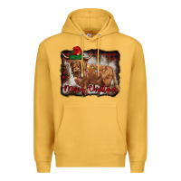 Mustard merry christmas highland cow Premium Hoodie - BarkalooDesign