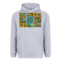 Heather Grey western turquoise and sunflowers skinny metal can holder Heavyweight Hoodie - HRA Design Shop