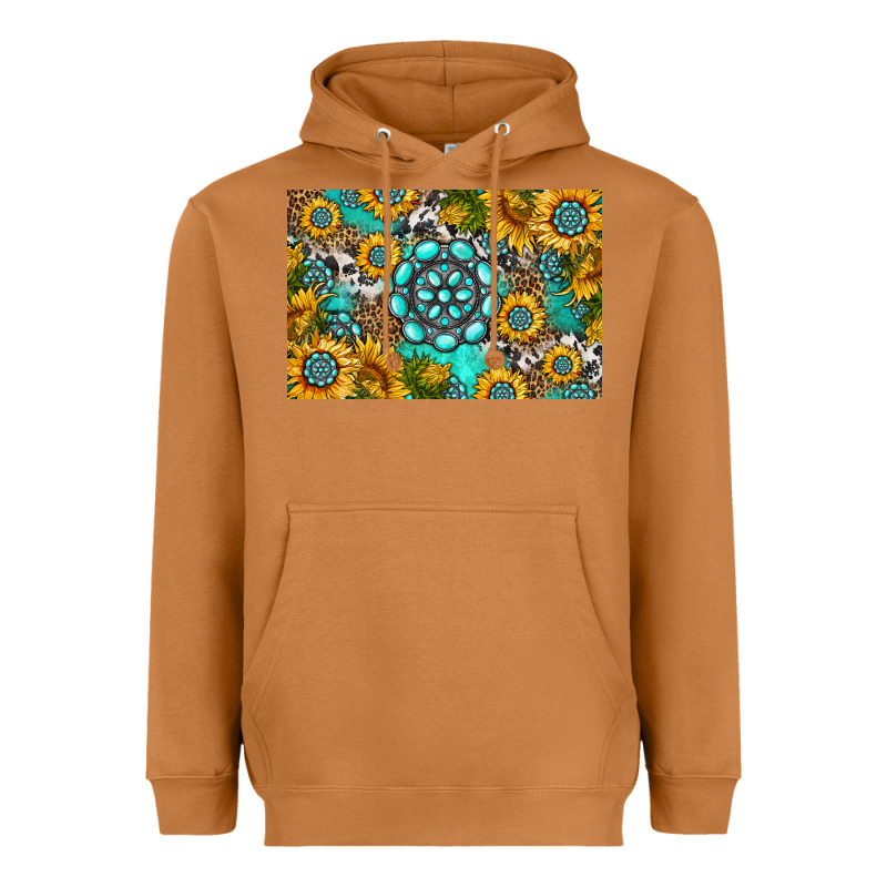 Western Turquoise And Sunflowers Skinny Metal Can Holder Heavyweight Hoodie by HRA Design Shop | Teevron