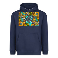 Navy western turquoise and sunflowers skinny metal can holder Heavyweight Hoodie - HRA Design Shop