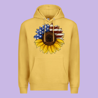 American Flag Sunflower Premium Hoodie Designed By Jasminsmagicworld