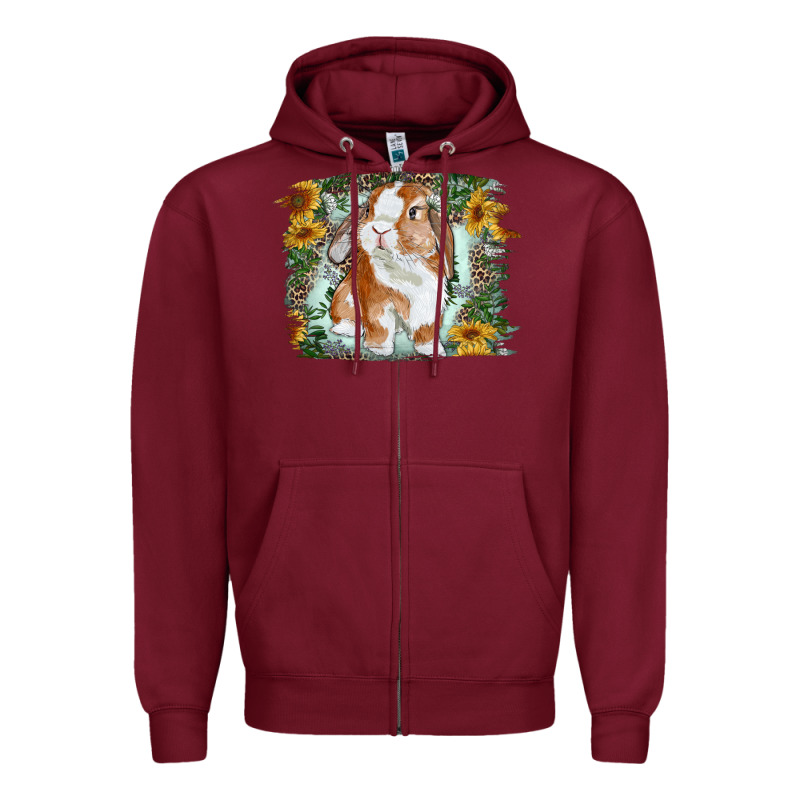 Bunny With Flower Leopard Zipper Hoodie by RanaPortraitStore | Teevron