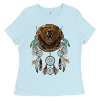 Baby Blue bear  native dreamcatcher Ladies Tee - BarkalooDesign