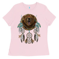 Bubblegum Pink bear  native dreamcatcher Ladies Tee - BarkalooDesign