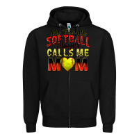 Black my favorite softball player calls me mom Zipper Hoodie - Zillion Design Studio
