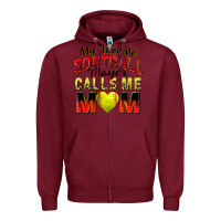 Burgundy my favorite softball player calls me mom Zipper Hoodie - Zillion Design Studio