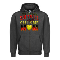 Charcoal Heather my favorite softball player calls me mom Zipper Hoodie - Zillion Design Studio