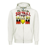 Oatmeal Heather my favorite softball player calls me mom Zipper Hoodie - Zillion Design Studio
