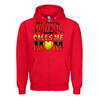 Red my favorite softball player calls me mom Zipper Hoodie - Zillion Design Studio