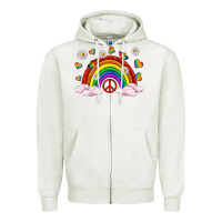 Oatmeal Heather pride rainbow with daisy and butterfly Zipper Hoodie - texasbilliewilder