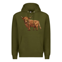 Army Green highland cow Premium Hoodie - BarkalooDesign