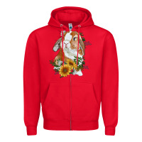 Red Bunny With Sunflowers Zipper Hoodie - RanaPortraitStore