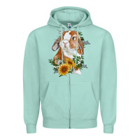 Seafoam Bunny With Sunflowers Zipper Hoodie - RanaPortraitStore