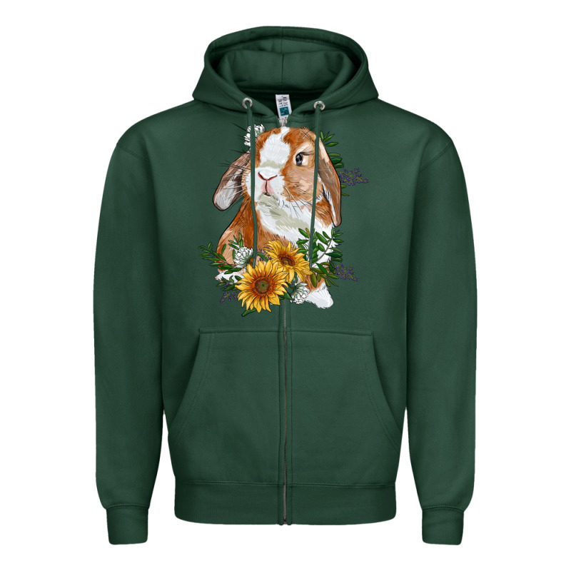 Bunny With Sunflowers Zipper Hoodie by RanaPortraitStore | Teevron