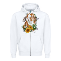 White Bunny With Sunflowers Zipper Hoodie - RanaPortraitStore