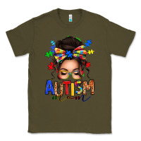 Army Green autism mom afro messy bun (1) Classic Tee - texasbilliewilder