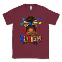 Burgundy autism mom afro messy bun Classic Tee - texasbilliewilder