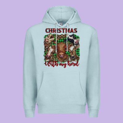 Christmas With My Herd Cows Premium Hoodie Designed By Barkaloodesign