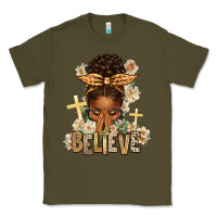 Army Green believe praying afro messy bun Classic Tee - texasbilliewilder