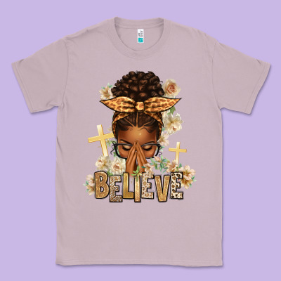 Believe Praying Afro Messy Bun Classic Tee Designed By Texasbilliewilder