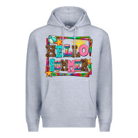 Heather Grey hello summer Premium Hoodie - AdoDesignShop