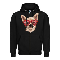 Black Chihuahua dog with love glasses Zipper Hoodie - RanaPortraitStore