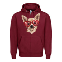 Burgundy Chihuahua dog with love glasses Zipper Hoodie - RanaPortraitStore