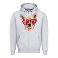 Heather Grey Chihuahua dog with love glasses Zipper Hoodie - RanaPortraitStore