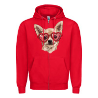 Red Chihuahua dog with love glasses Zipper Hoodie - RanaPortraitStore