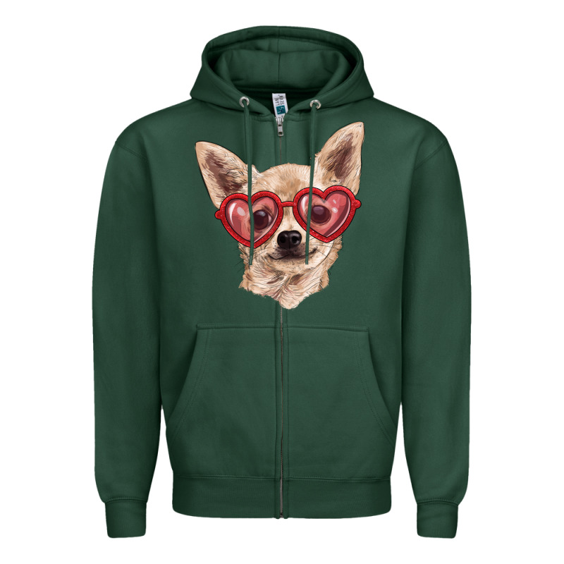 Chihuahua Dog With Love Glasses Zipper Hoodie by RanaPortraitStore | Teevron