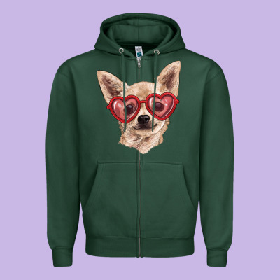 Zipper Hoodie Chihuahua dog with love glasses