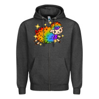 Charcoal Heather rainbow sheep with star Zipper Hoodie - texasbilliewilder