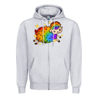 Heather Grey rainbow sheep with star Zipper Hoodie - texasbilliewilder