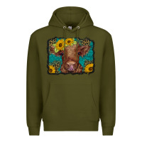Army Green western leopard buffalo plaid baby highland cow Premium Hoodie - BarkalooDesign