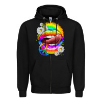 Black rainbow lips with daisies Zipper Hoodie - texasbilliewilder