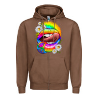 Chestnut rainbow lips with daisies Zipper Hoodie - texasbilliewilder