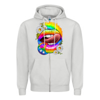 Dove Grey rainbow lips with daisies Zipper Hoodie - texasbilliewilder