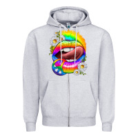 Heather Grey rainbow lips with daisies Zipper Hoodie - texasbilliewilder