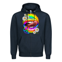 Navy rainbow lips with daisies Zipper Hoodie - texasbilliewilder