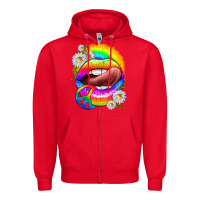 Red rainbow lips with daisies Zipper Hoodie - texasbilliewilder