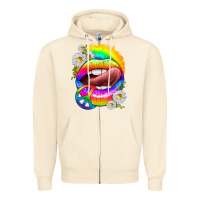 Sandshell rainbow lips with daisies Zipper Hoodie - texasbilliewilder