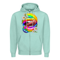 Seafoam rainbow lips with daisies Zipper Hoodie - texasbilliewilder