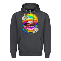 Smoke rainbow lips with daisies Zipper Hoodie - texasbilliewilder