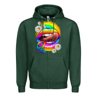 Sports Green rainbow lips with daisies Zipper Hoodie - texasbilliewilder