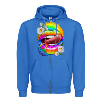 True Royal rainbow lips with daisies Zipper Hoodie - texasbilliewilder