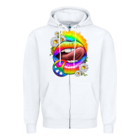 Rainbow Lips With Daisies Zipper Hoodie | Teevron