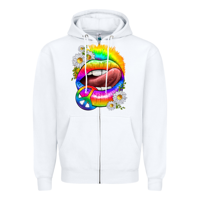 Rainbow Lips With Daisies Zipper Hoodie by texasbilliewilder | Teevron