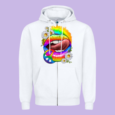 Zipper Hoodie rainbow lips with daisies