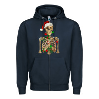 Navy Christmas Skeleton Zipper Hoodie - RanaPortraitStore
